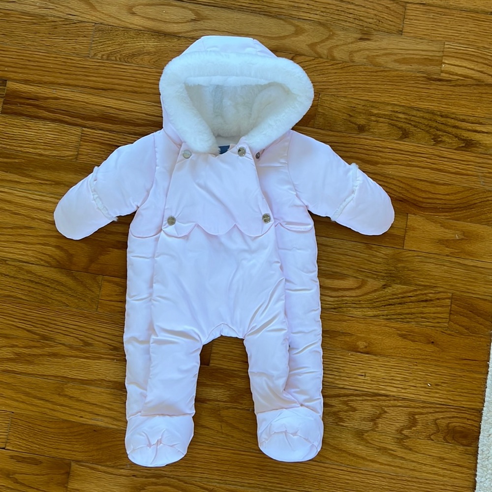 Jacadi Like New  Pink Cozy Scalloped Baby Snowsuit